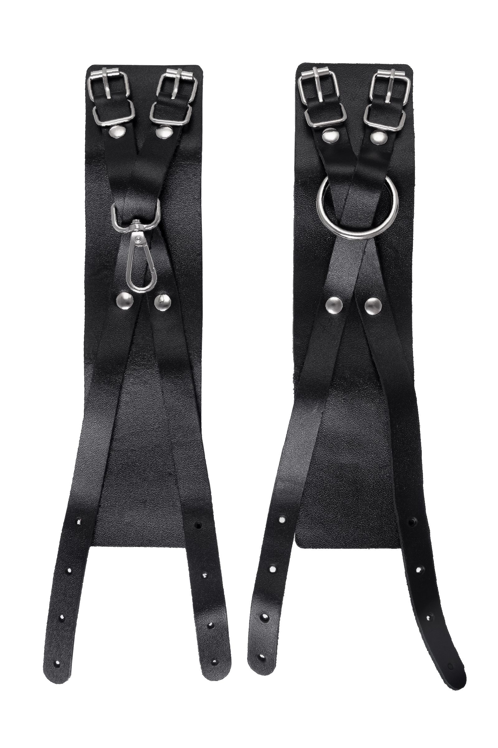 Черные кожаные оковы с двумя перекрёстными ремешками 4