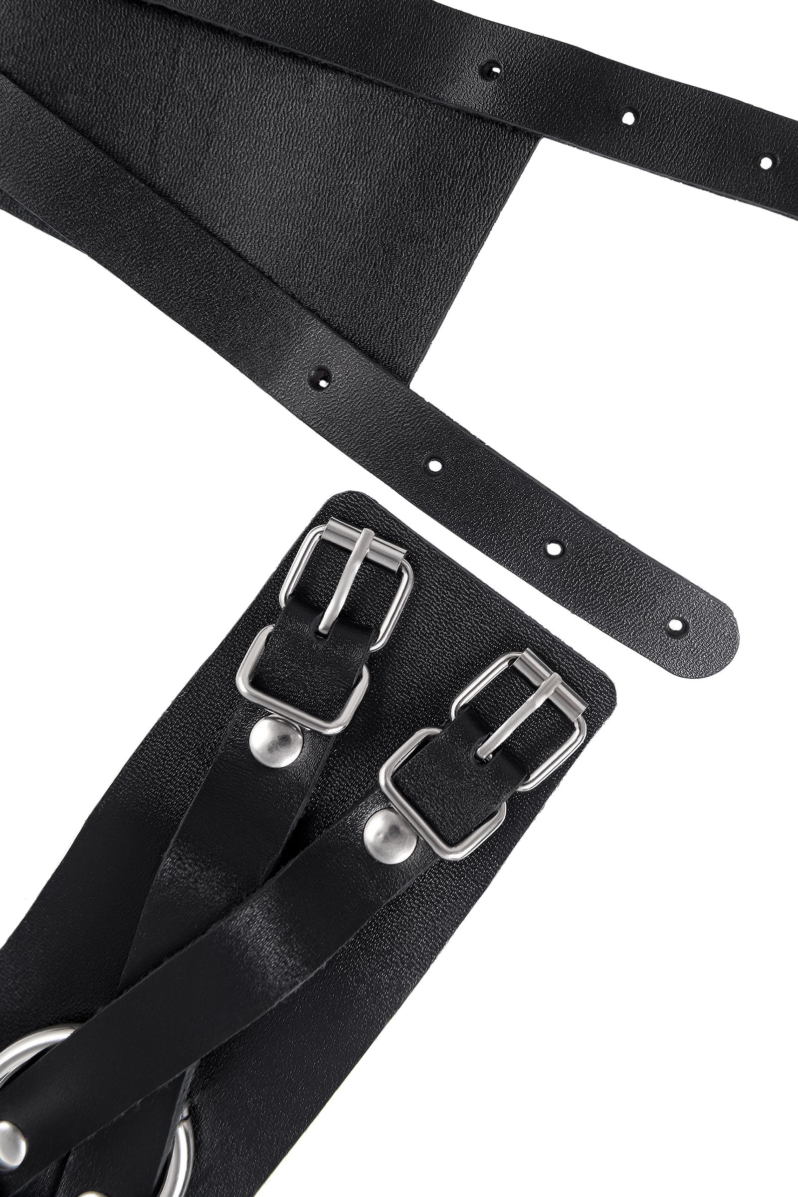 Черные кожаные оковы с двумя перекрёстными ремешками 6