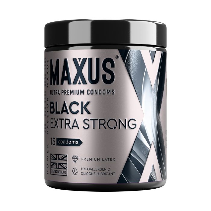 Черные утолщенные презервативы MAXUS Extra Strong с железным кейсом - 15 шт. 1