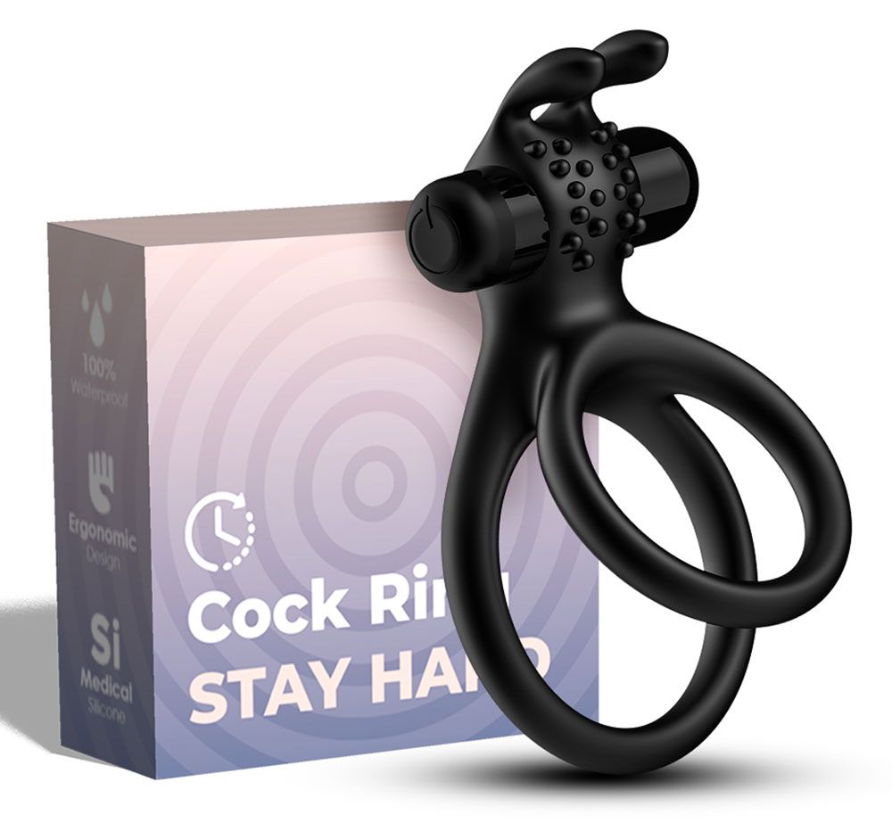 Черное эрекционное виброкольцо с подхватом мошонки Stay Hard 2