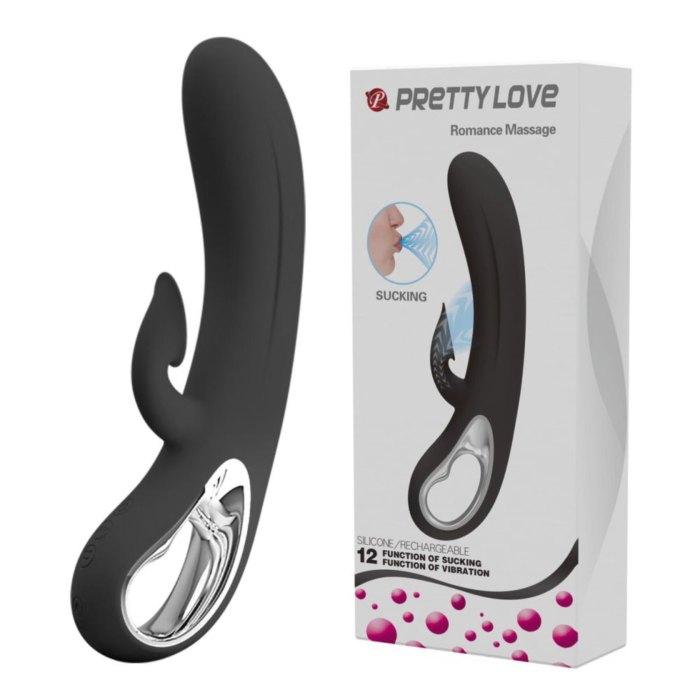 Черный вибратор-кролик Romance Massage - 24 см. 2