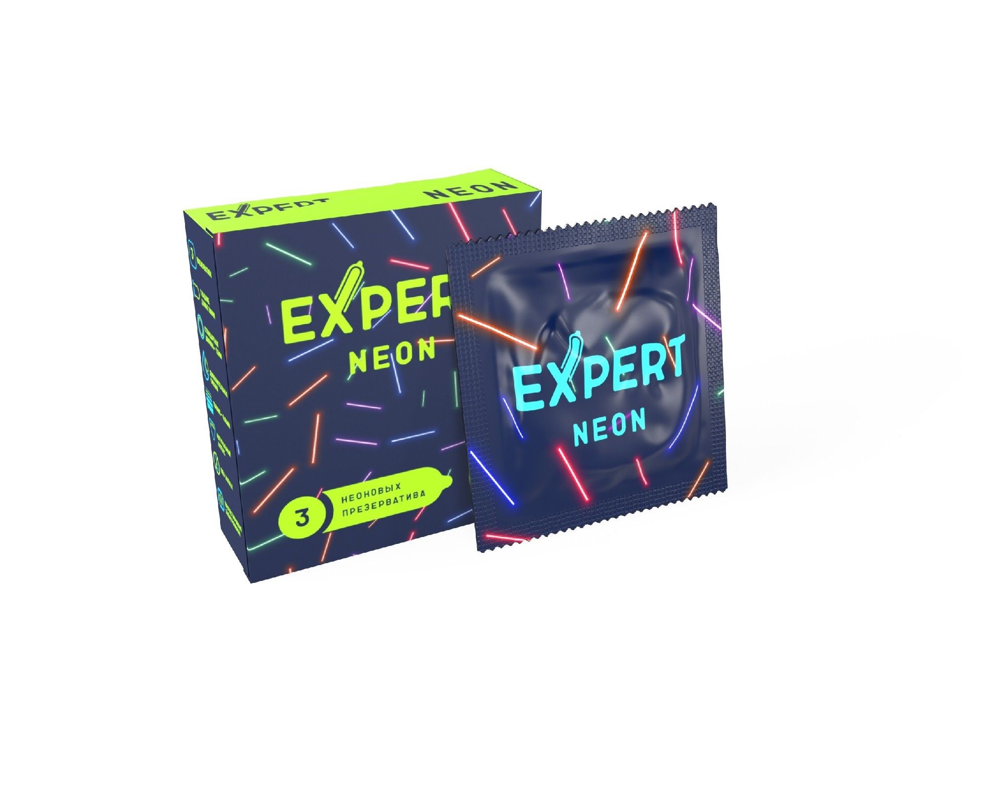 Светящиеся в темноте презервативы Expert Neon - 3 шт.