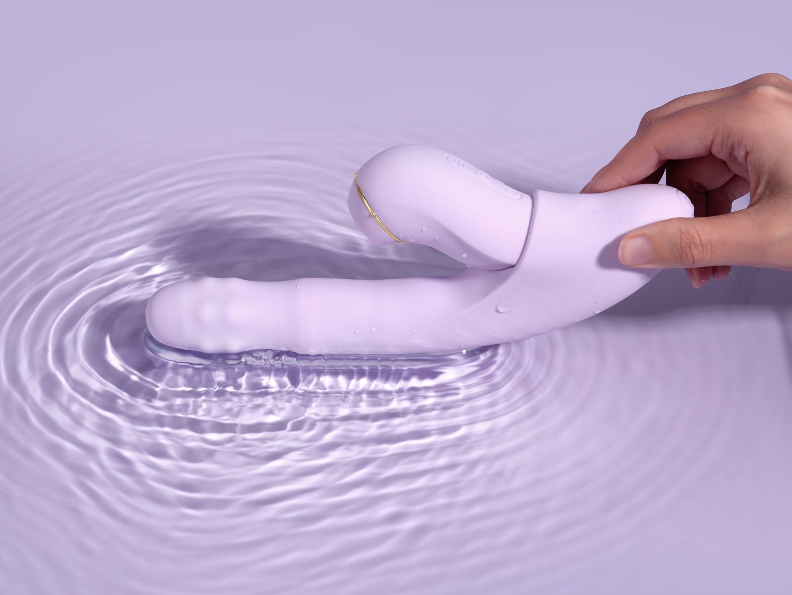 Сиреневый вибромассажер со съёмным клиторальным пульсатором DuoGlow 12