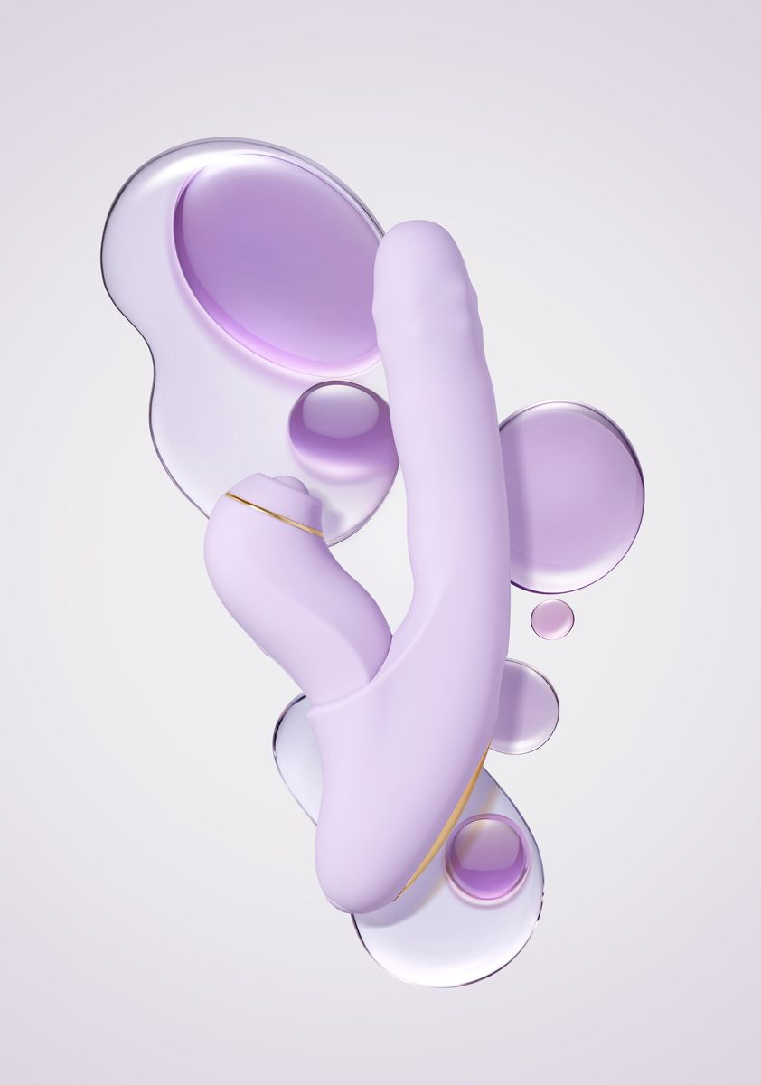 Сиреневый вибромассажер со съёмным клиторальным пульсатором DuoGlow 14