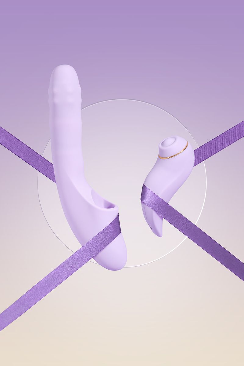 Сиреневый вибромассажер со съёмным клиторальным пульсатором DuoGlow 15
