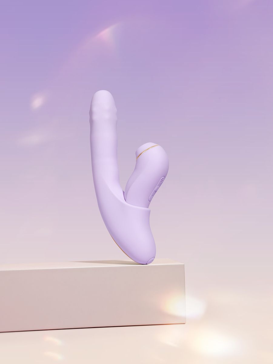 Сиреневый вибромассажер со съёмным клиторальным пульсатором DuoGlow 9