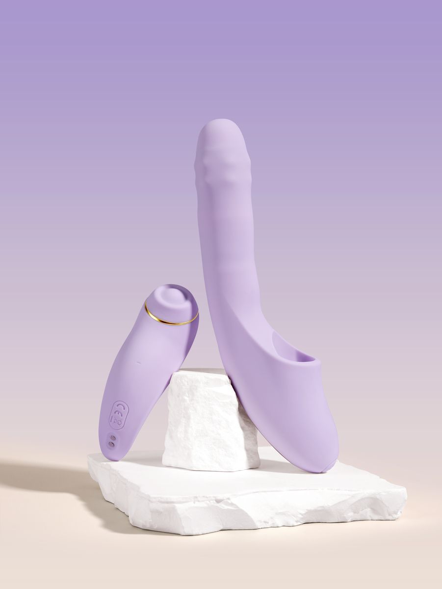 Сиреневый вибромассажер со съёмным клиторальным пульсатором DuoGlow 10