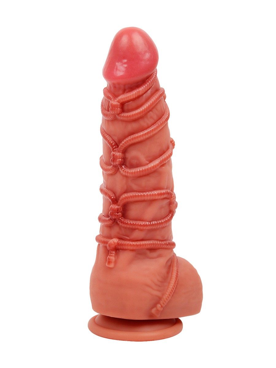 Телесный фаллоимитатор с имитацией шибари - 25 см. 4