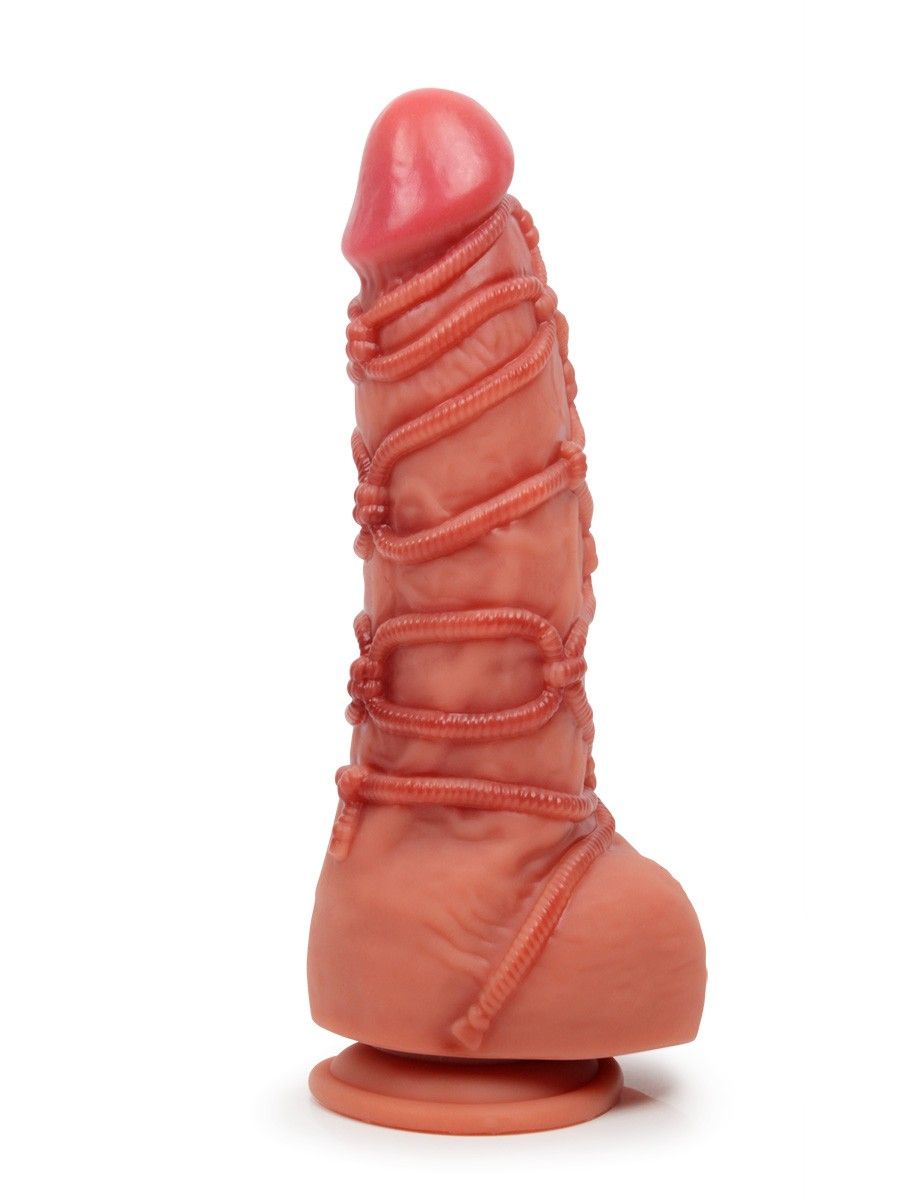Телесный фаллоимитатор с имитацией шибари - 25 см. 1
