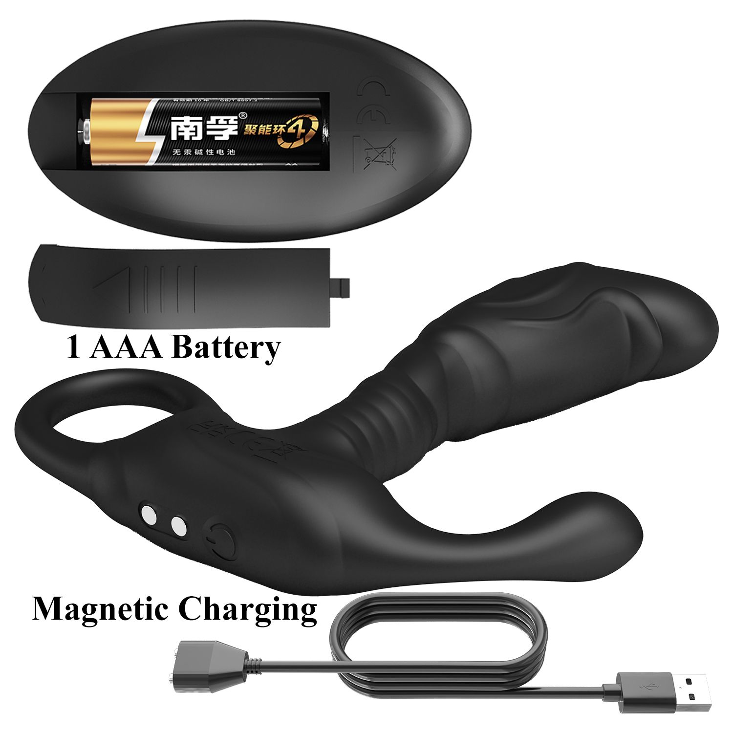 Черный изогнутый массажёр простаты с вибрацией и пультом ДУ 7