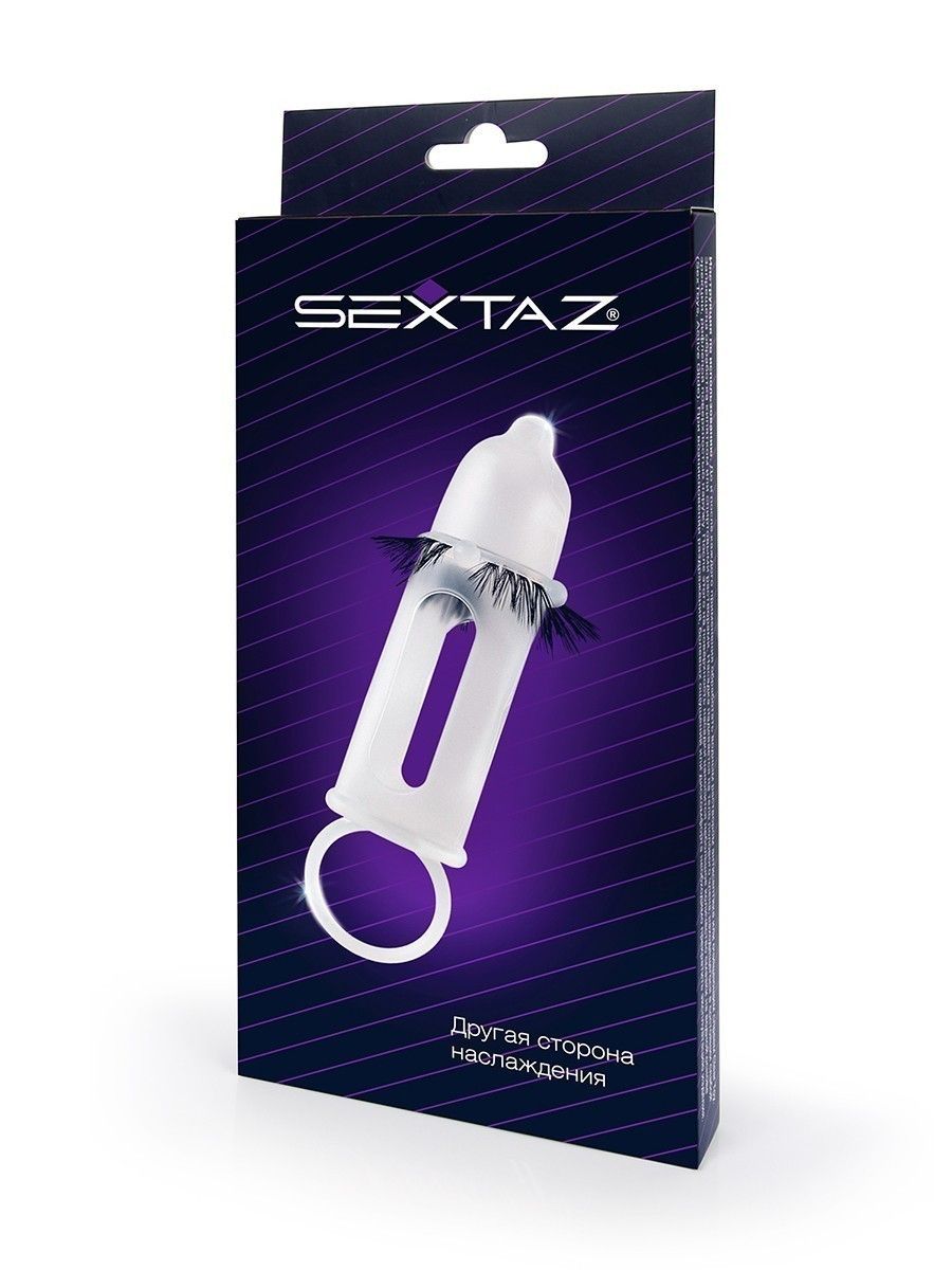 Эластичная насадка на пенис с подхватом мошонки и стимулирующими «ресничками» 7