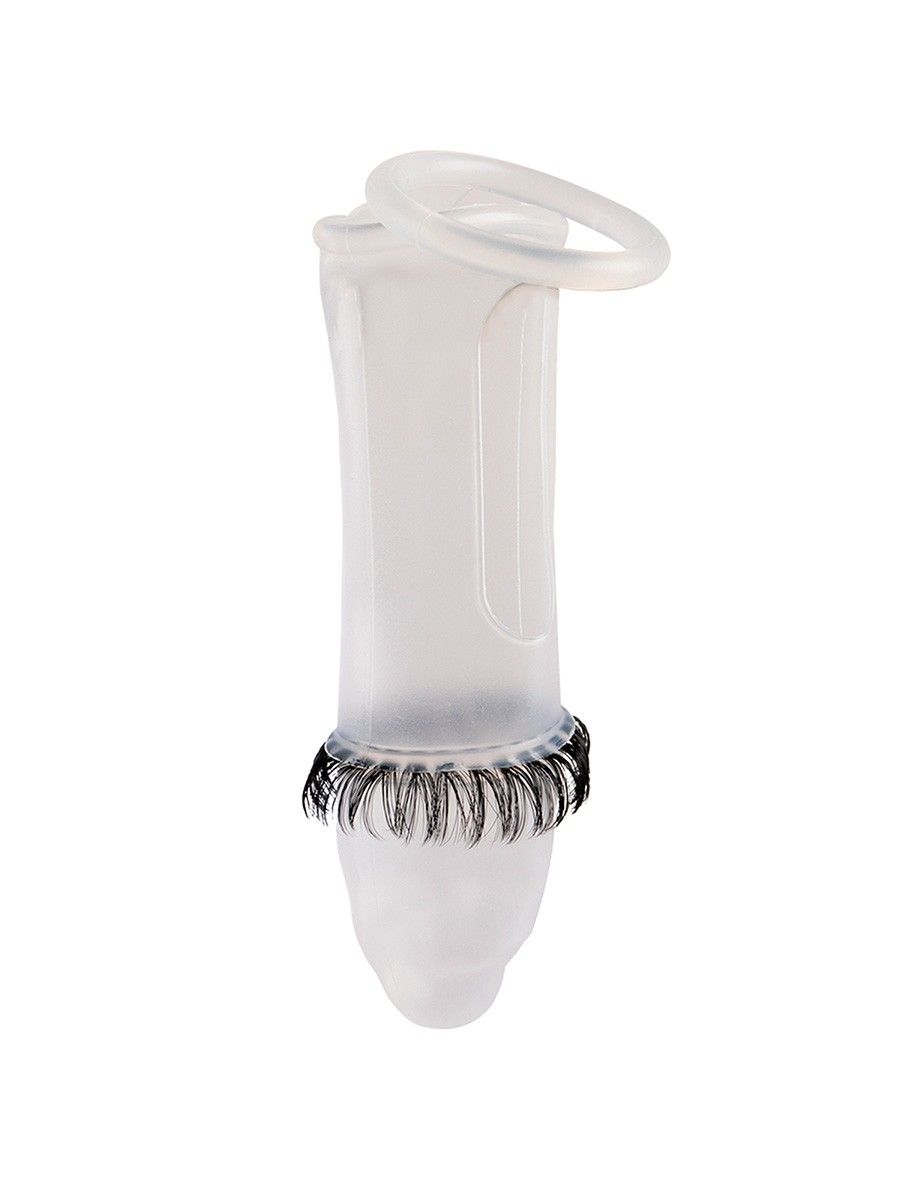 Закрытая насадка на пенис с подхватом мошонки и стимулирующими «ресничками» 4