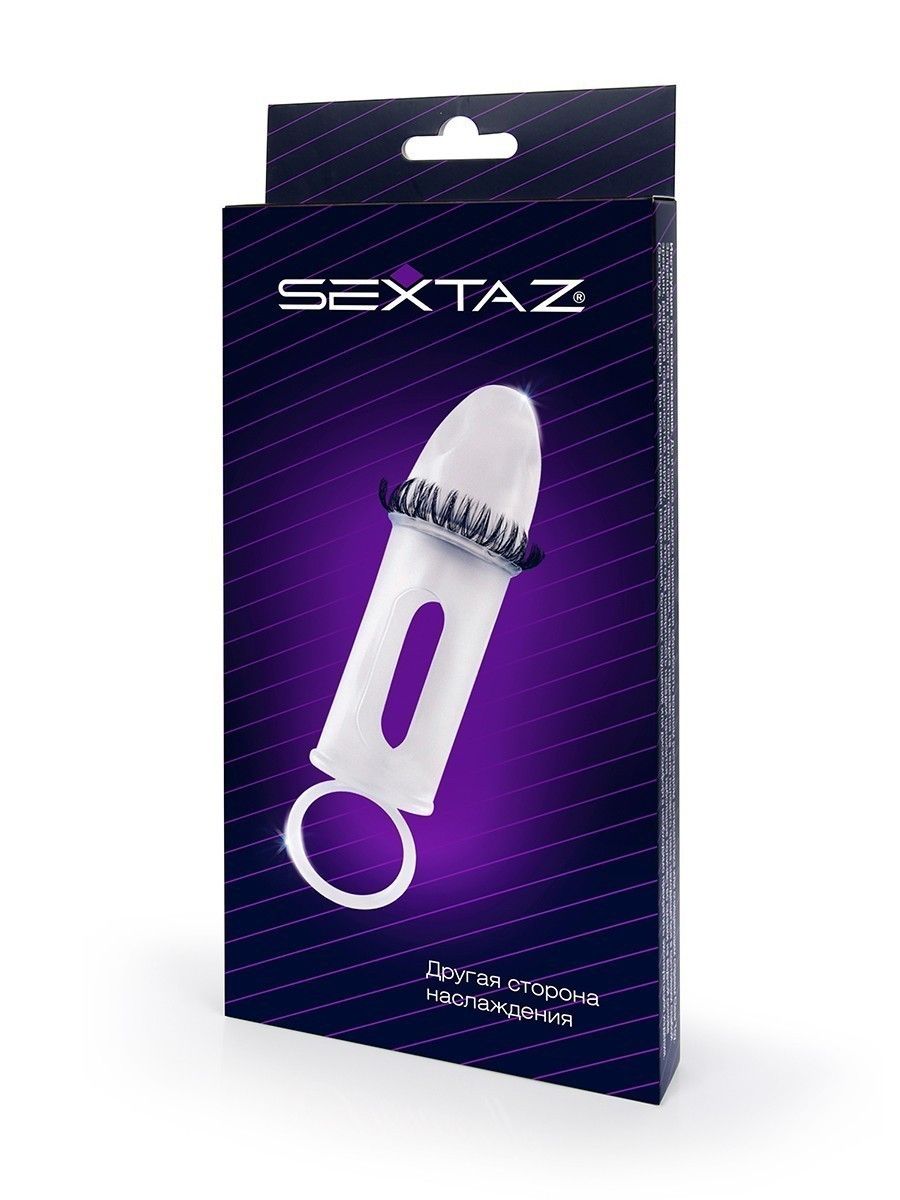 Закрытая насадка на пенис с подхватом мошонки и стимулирующими «ресничками» 7