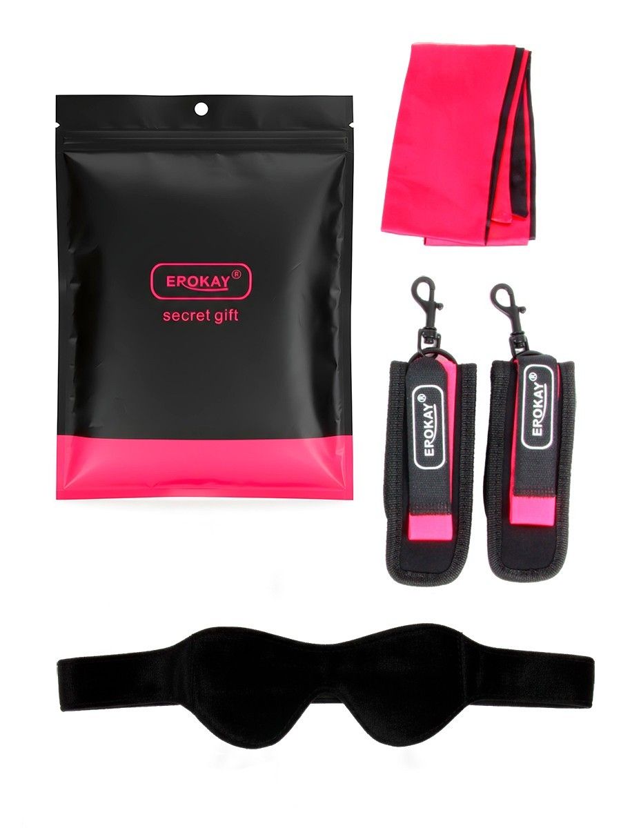 Черно-розовый эротический набор: маска, наручники и повязка 1