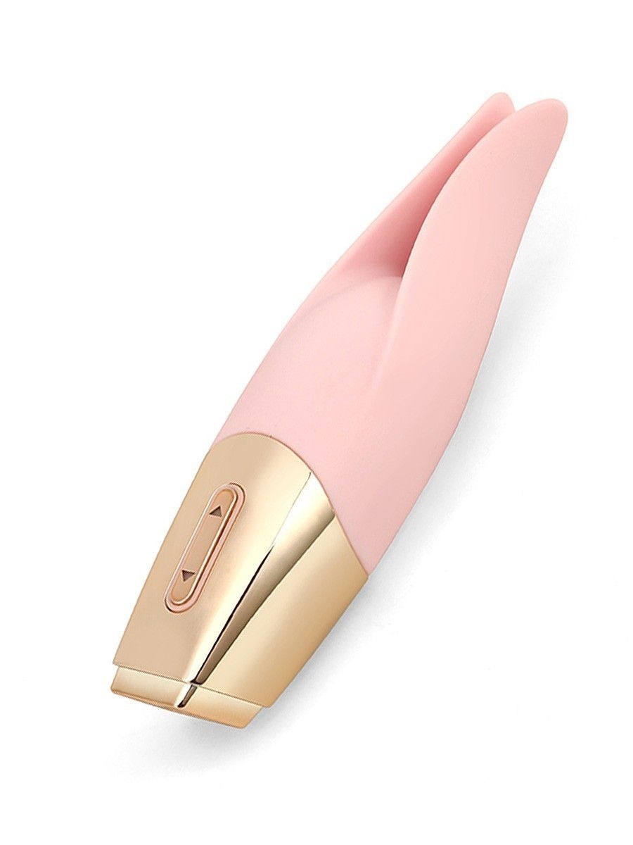 Нежно-розовый мини-вибратор с раздвоенным кончиком - 12,3 см. 2