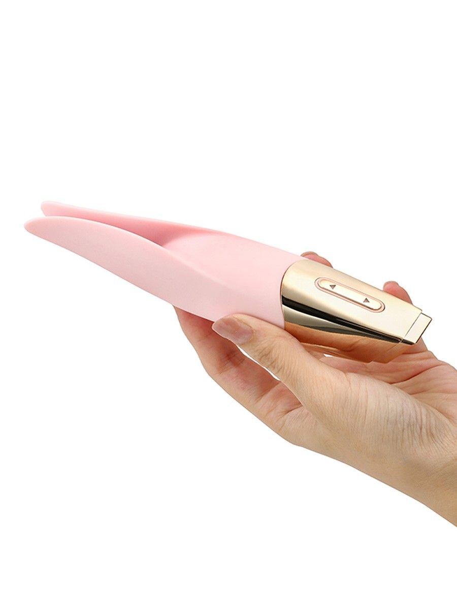 Нежно-розовый мини-вибратор с раздвоенным кончиком - 12,3 см. 5