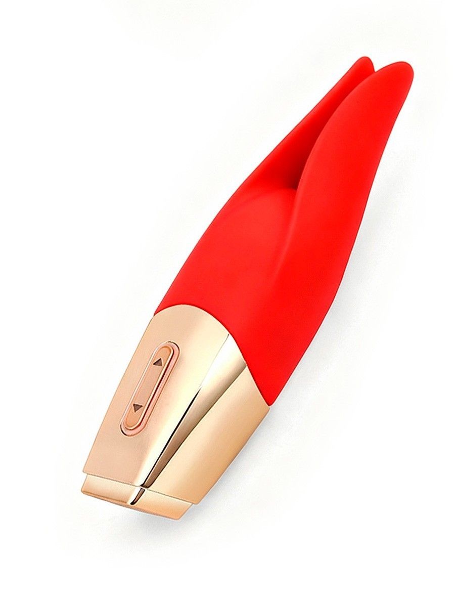 Красный мини-вибратор с раздвоенным кончиком - 12,3 см. 2