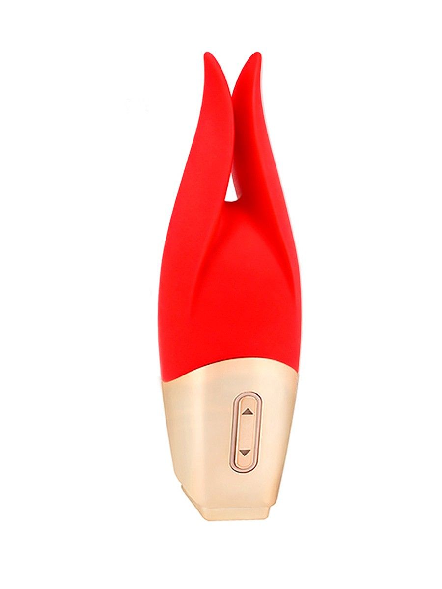 Красный мини-вибратор с раздвоенным кончиком - 12,3 см. 3
