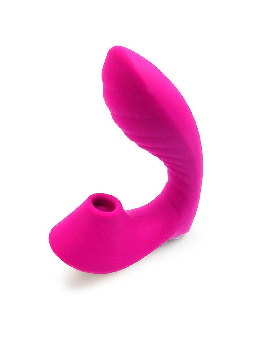 Ярко-розовый вибромассажер с вакуумной стимуляцией клитора 2