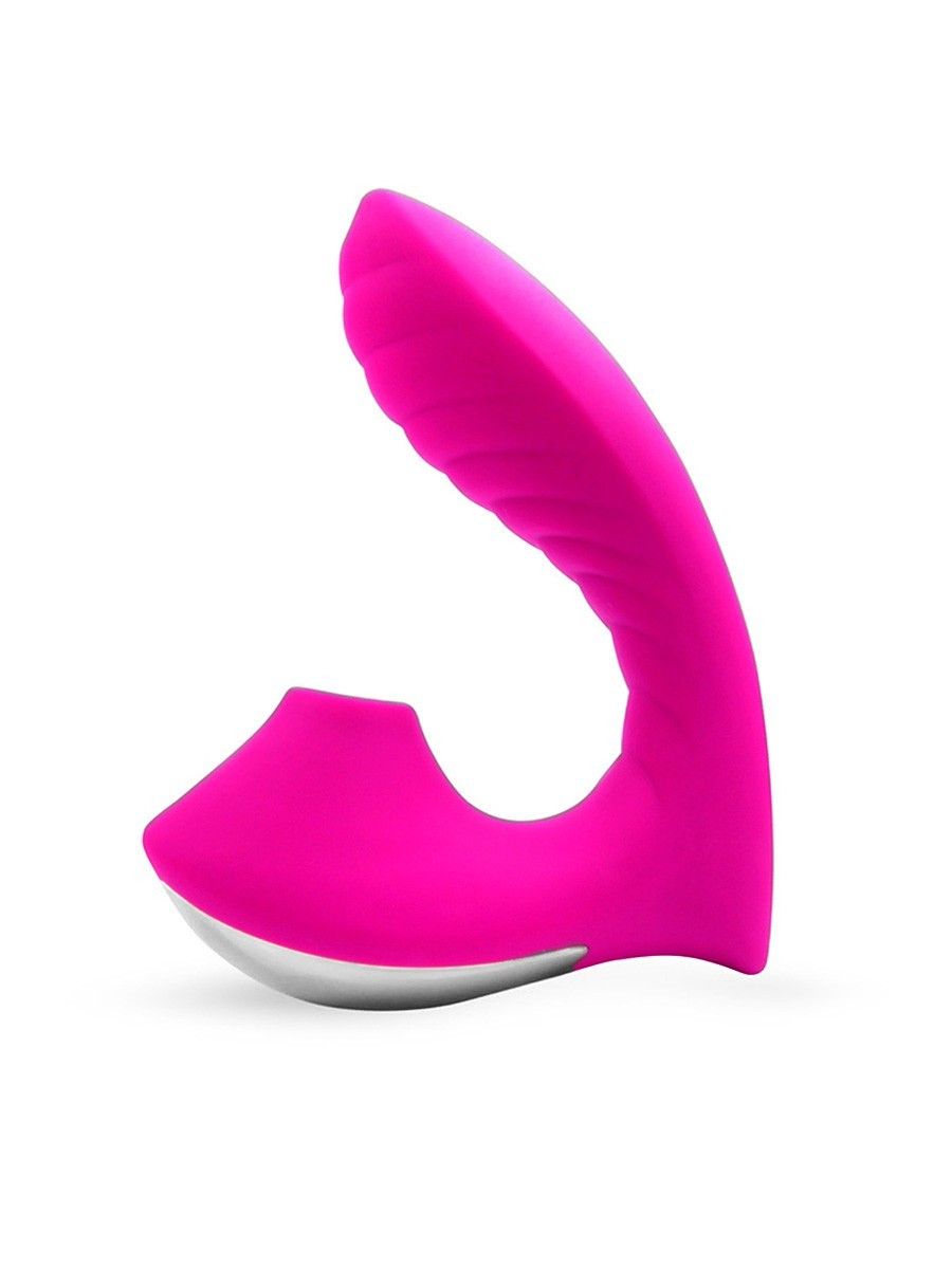 Ярко-розовый вибромассажер с вакуумной стимуляцией клитора 4