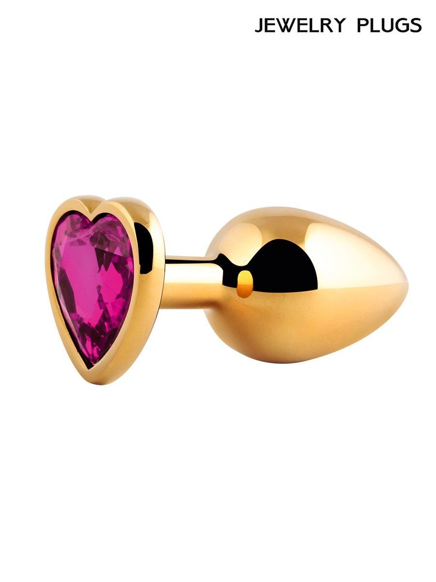 Золотистая анальная пробка с малиновым кристаллом - 9 см. 2