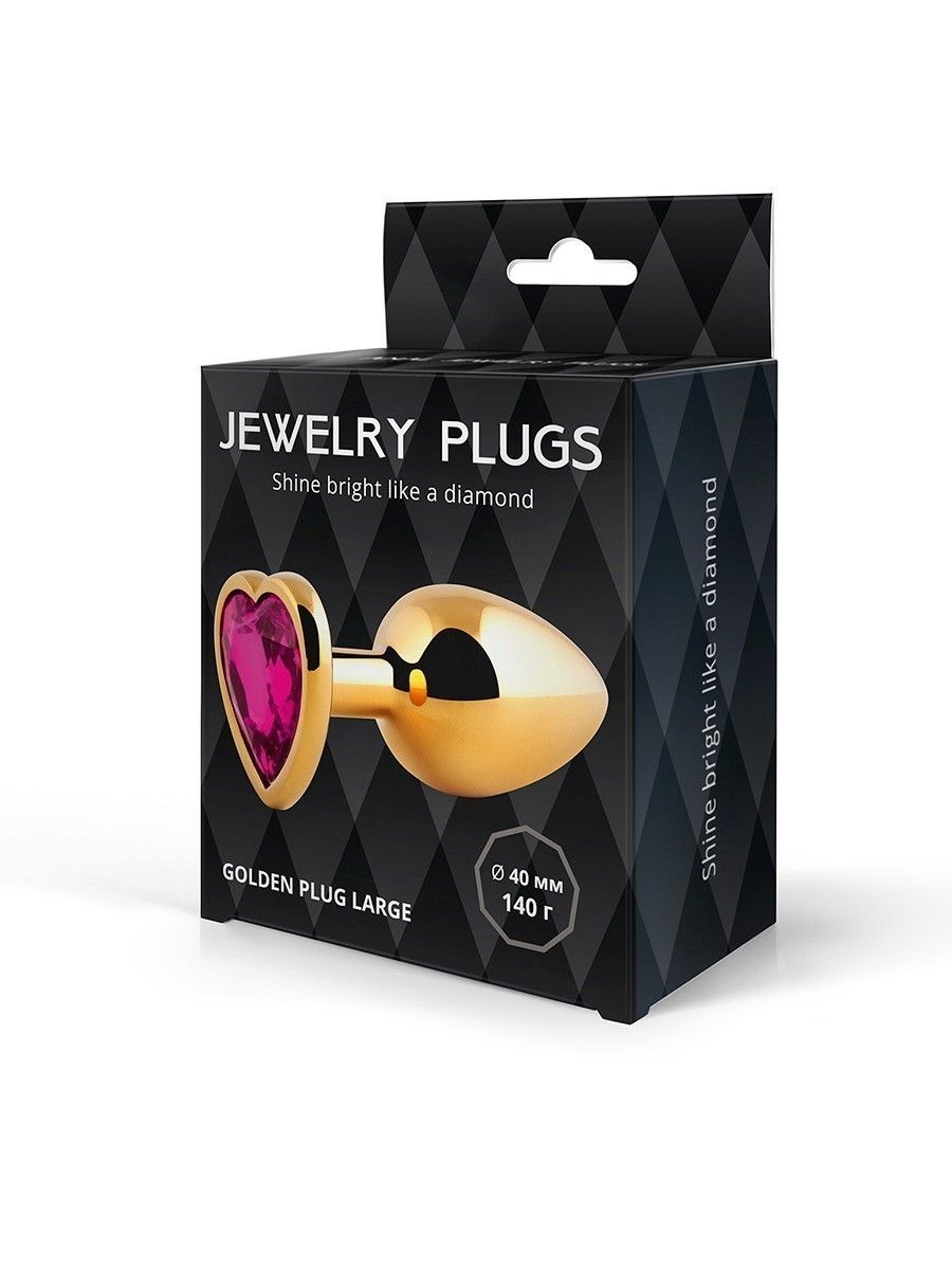 Золотистая анальная пробка с малиновым кристаллом - 9 см. 3