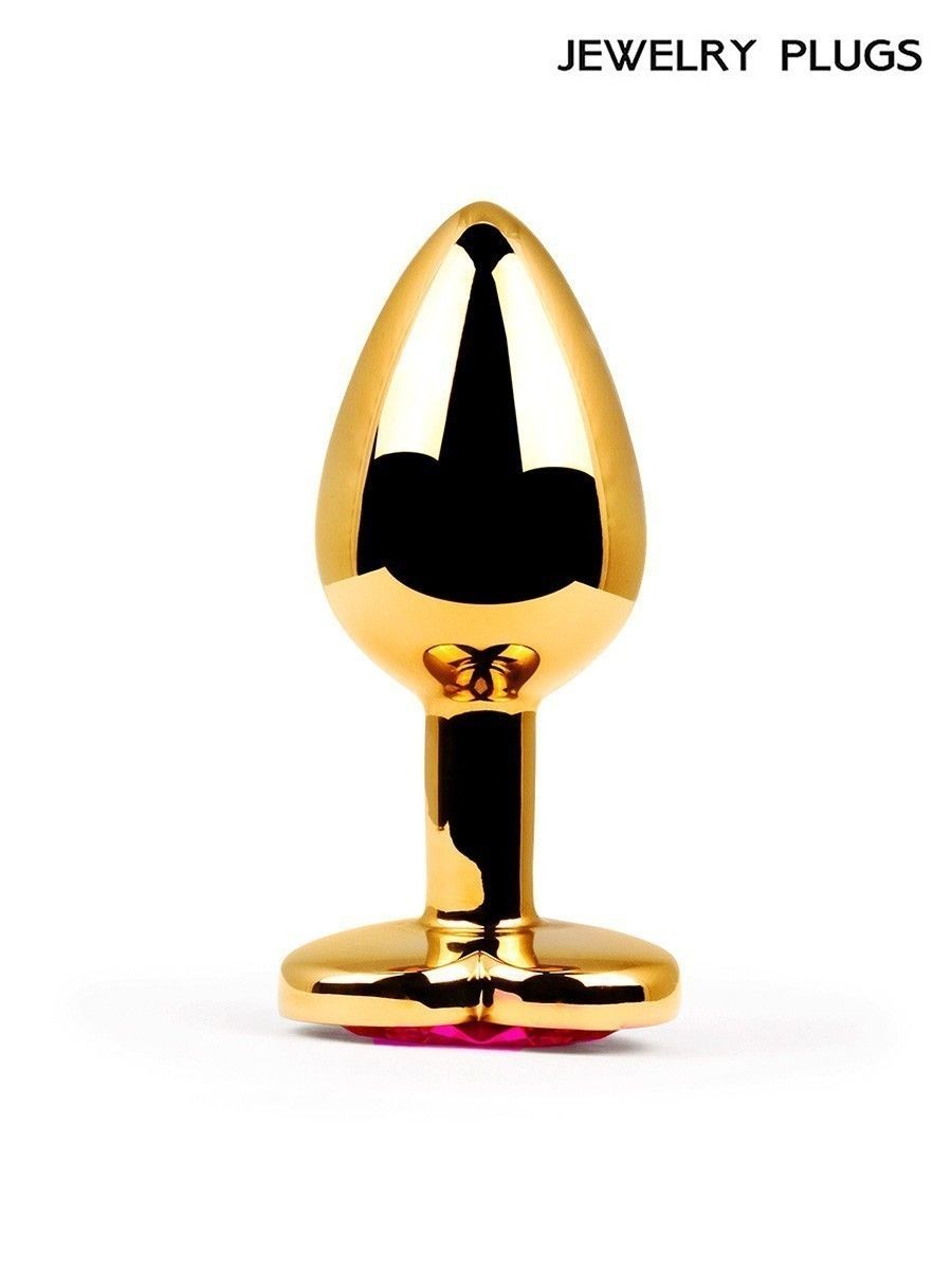 Золотистая анальная пробка с малиновым кристаллом - 9 см. 4