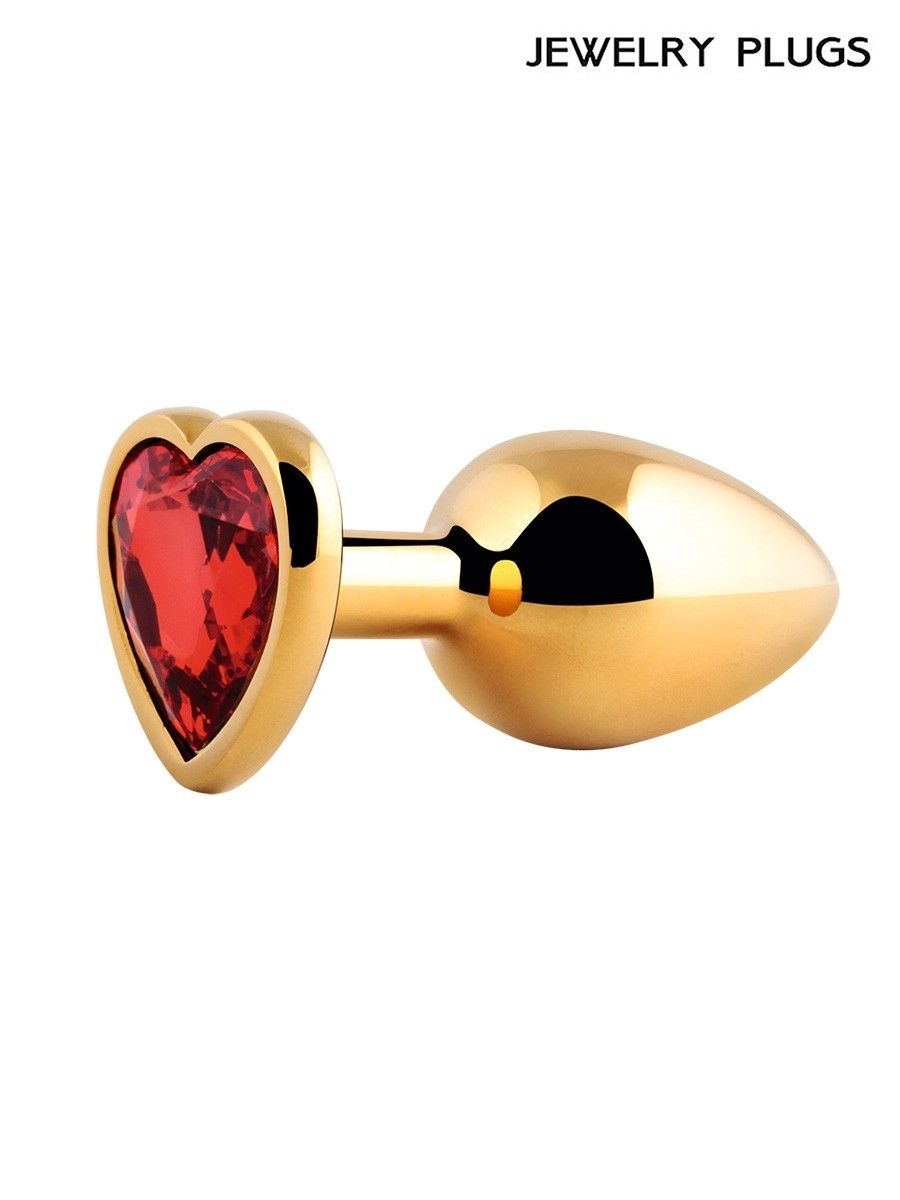 Золотистая анальная пробка с красным кристаллом - 9 см. 2