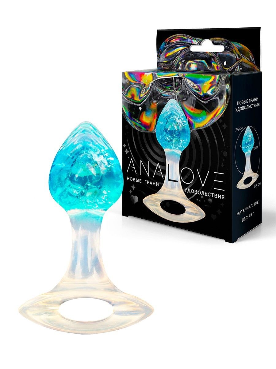 Голубоватая анальная пробка с ручкой - 8,5 см. 1