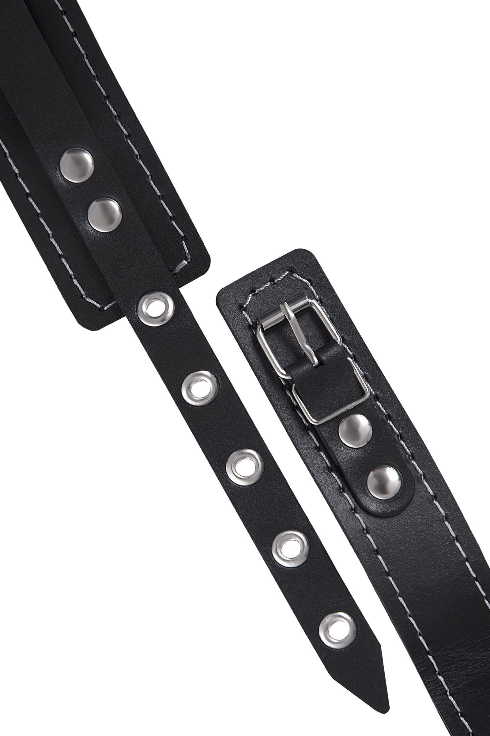 Черный узкий однослойный ошейник с серебристым поводком-цепочкой 8