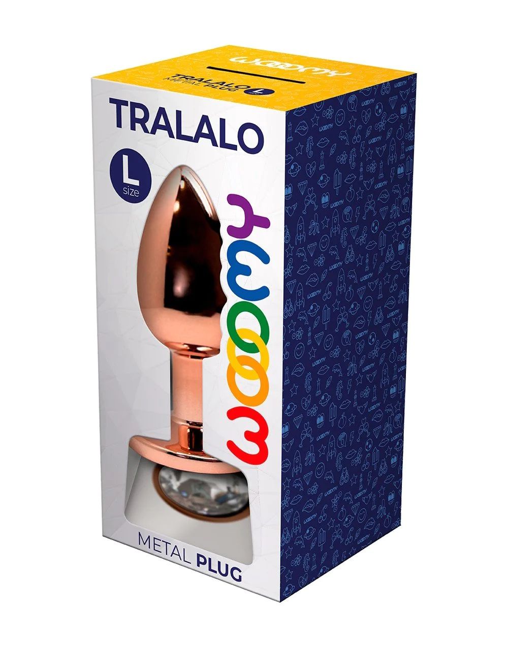 Золотистая анальная втулка Wooomy Tralalo L с прозрачным кристаллом - 9 см. 2