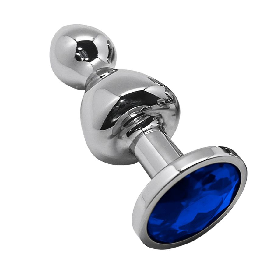 Серебристая анальная втулка Wooomy Lollypop M с синим кристаллом - 9,4 см. 1