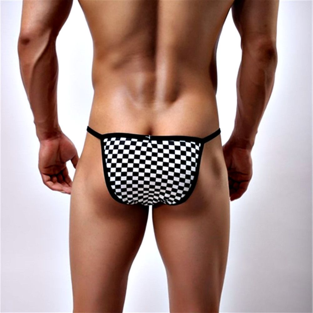Мужские трусы-танга в черно-белую клетку 3