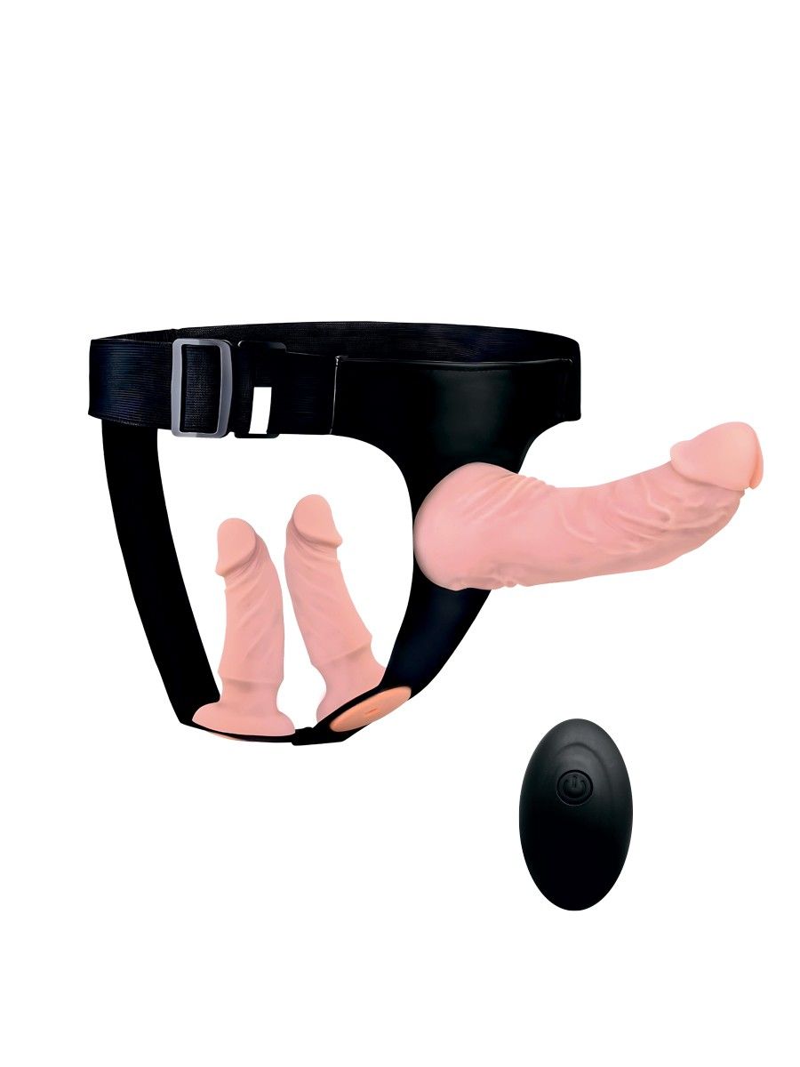 Женский страпон с 3 насадками и вибрацией 1