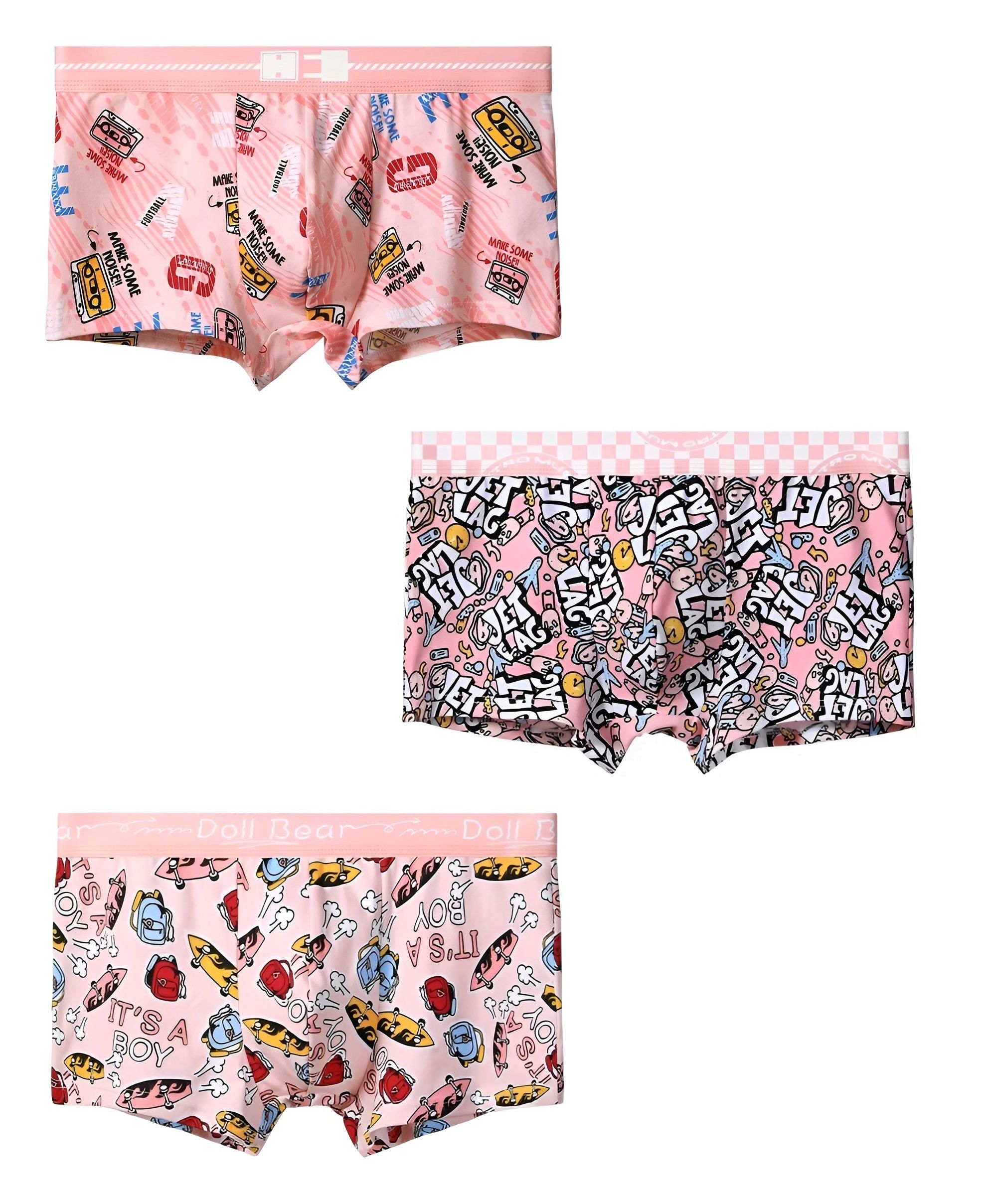 Набор из 3 розовых трусов-боксеров с яркими принтами 1