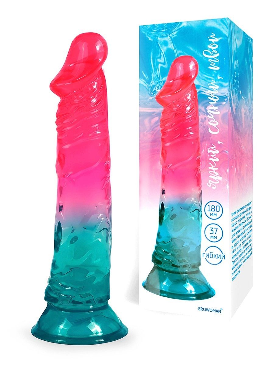 Яркий двухцветный фаллоимитатор с присоской 2