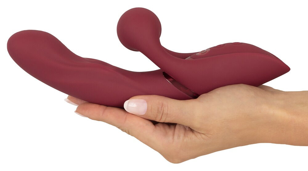 Малиновый вибратор-кролик с функцией постукивания 2 Function Rabbit Vibrator - 22,3 см. 5