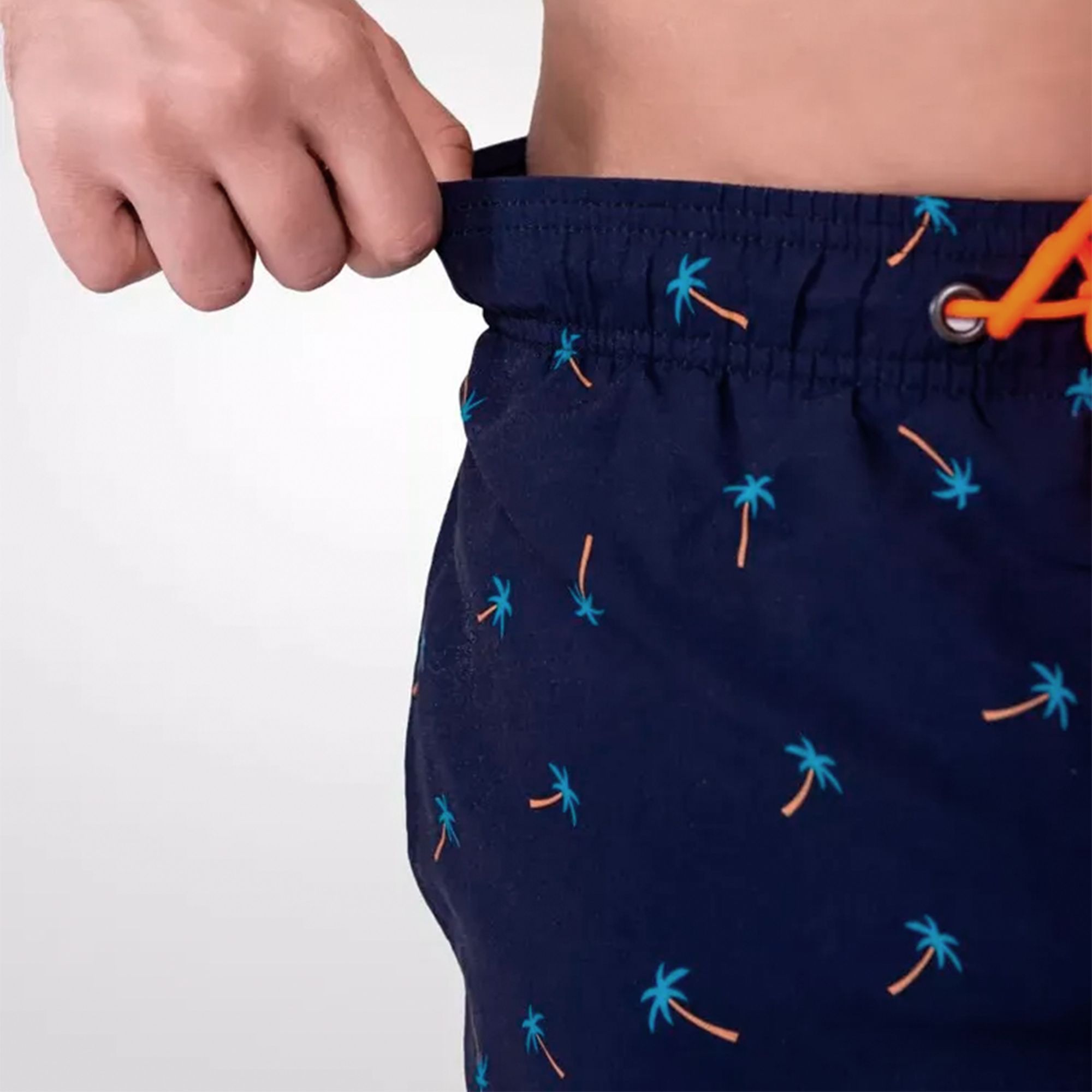 Темно-синие мужские пляжные шорты с принтом в виде пальм 5