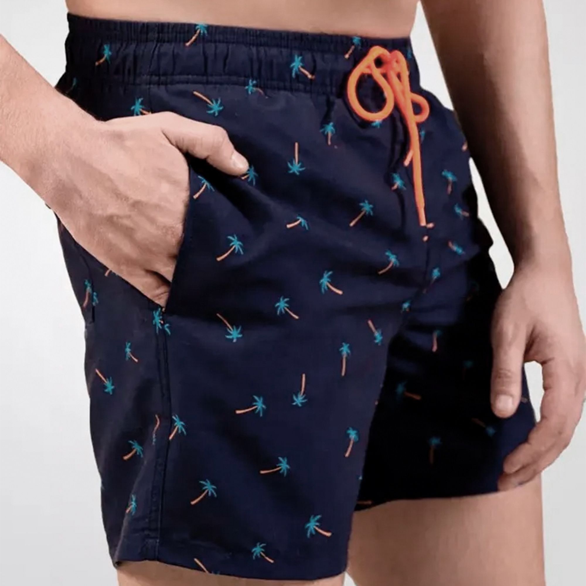 Темно-синие мужские пляжные шорты с принтом в виде пальм 2