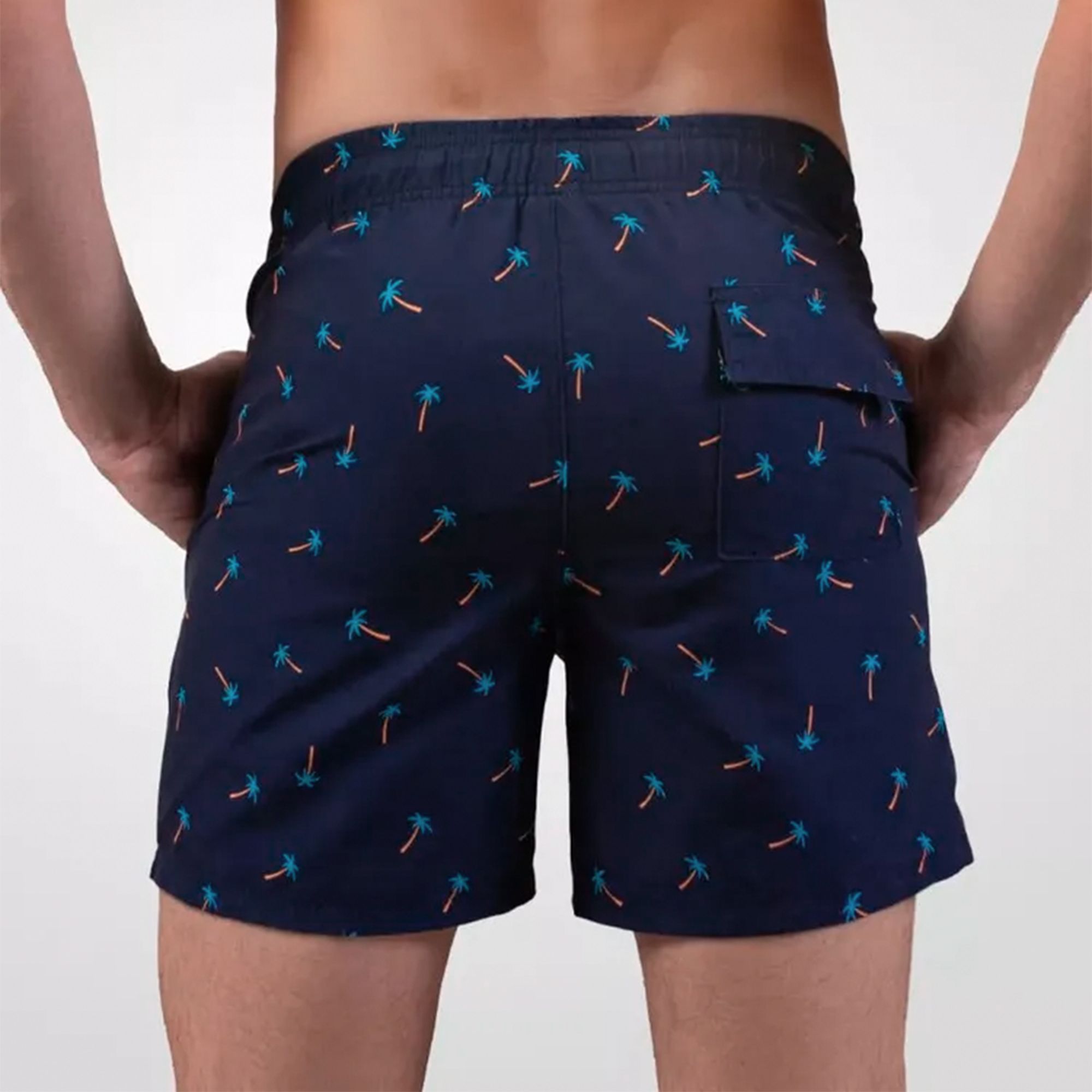 Темно-синие мужские пляжные шорты с принтом в виде пальм 3