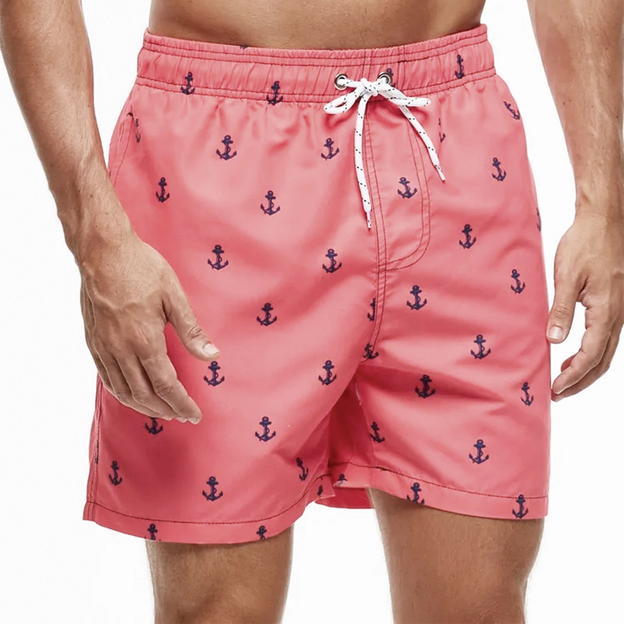 Розовые мужские пляжные шорты с принтом в виде якорей 3