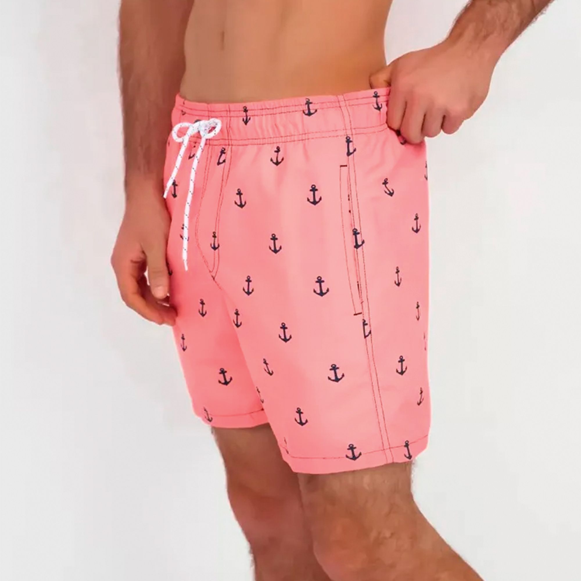 Розовые мужские пляжные шорты с принтом в виде якорей 2