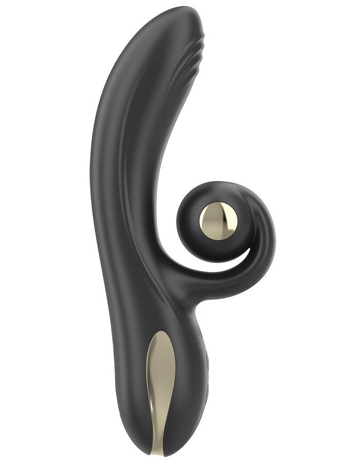 Черный вибратор-кролик с режимами вибрации и вращения - 18,4 см. 1
