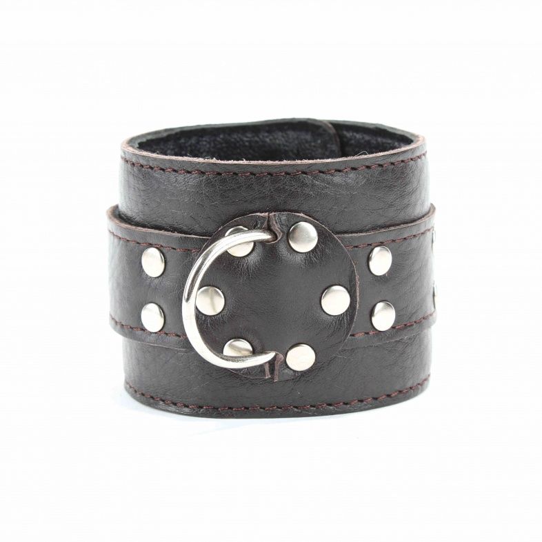 Коричневые кожаные наручники на металлической цепочке 4