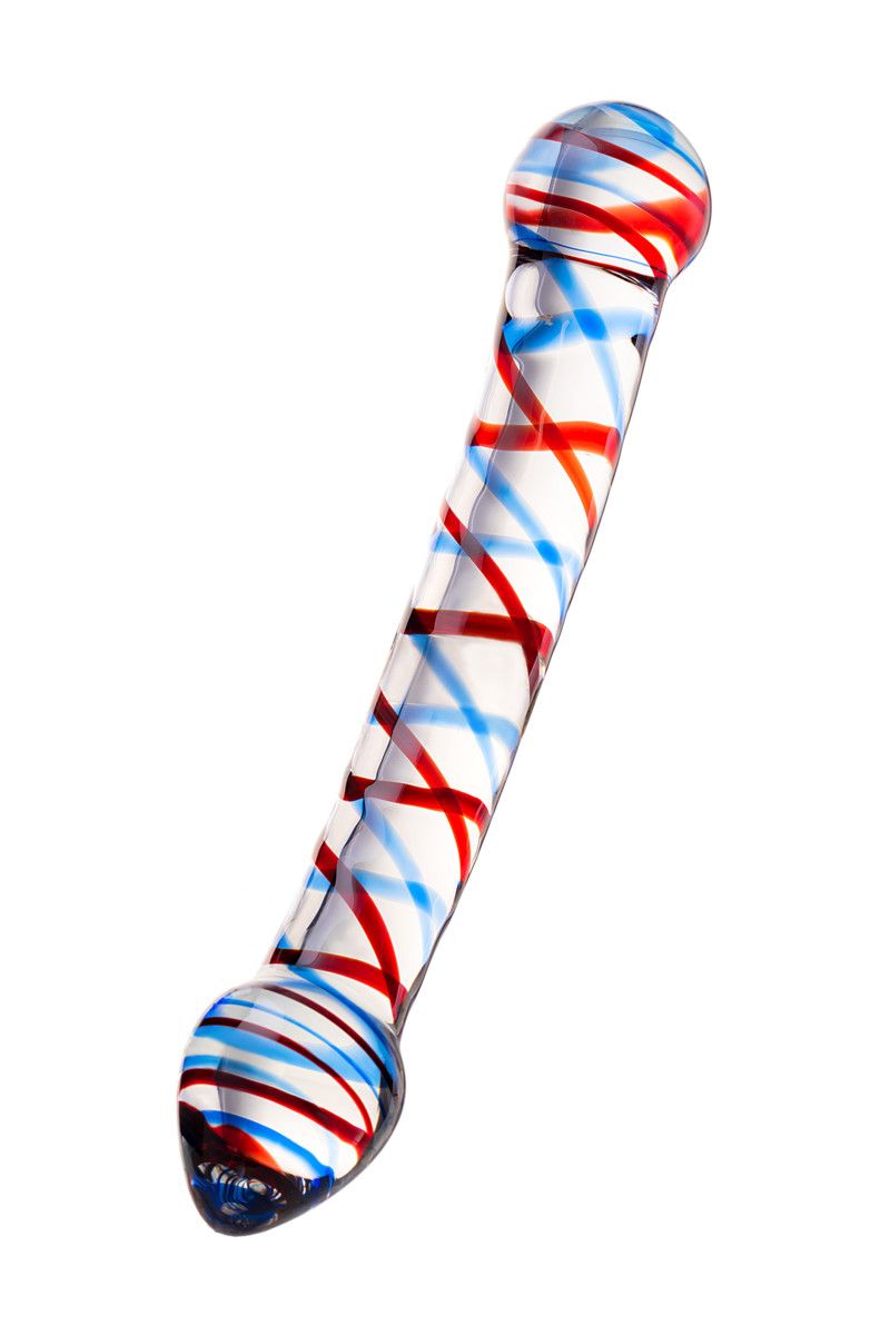Двусторонний стеклянный фаллос с разноцветными спиралями - 21 см. 3