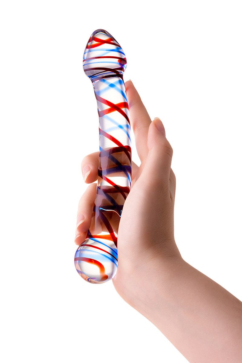 Двусторонний стеклянный фаллос с разноцветными спиралями - 21 см. 4