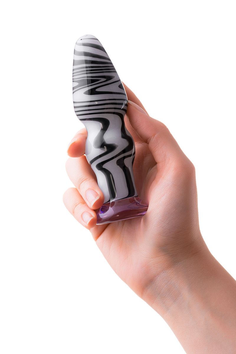 Белая анальная пробка из стекла с чёрными полосами - 12,5 см. 4