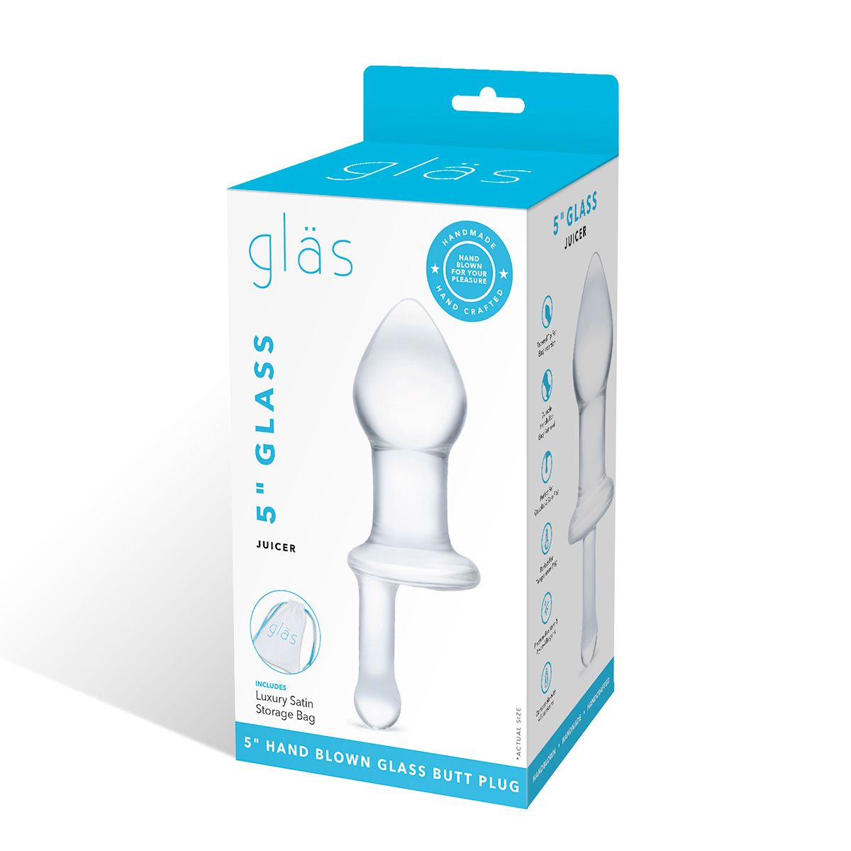 Прозрачный стеклянный анальный плаг с ручкой Glass Juicer - 12,7 см. 5