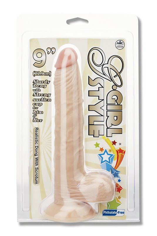 Телесный фаллоимитатор G-GIRL STYLE 9INCH DONG WITH SUCTION CAP - 22,8 см. 2