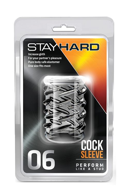 Прозрачная насадка с объёмными чёрточками STAY HARD COCK SLEEVE 06 CLEAR 2